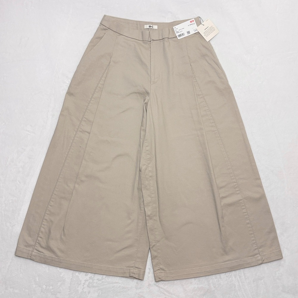 UNIQLO :C Minimalist Quiet Luxury Beige Cotton Culotte Pants Small NWT
